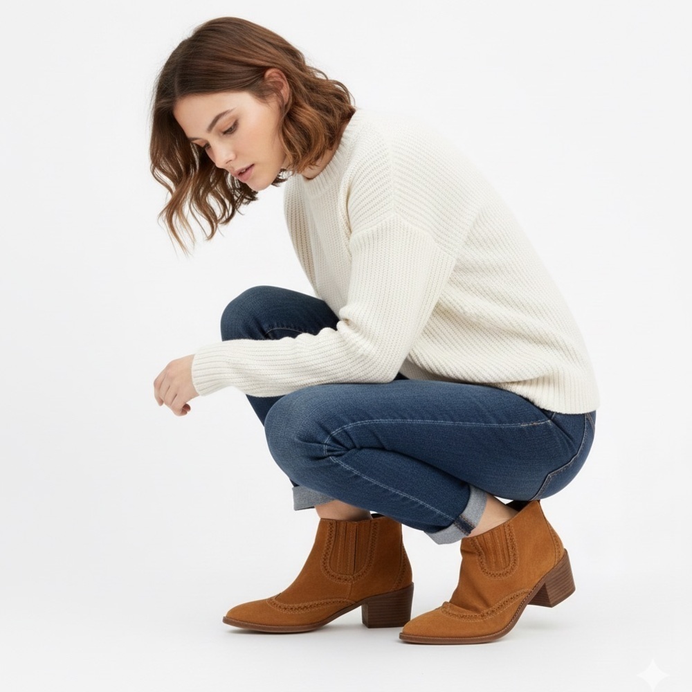 Madewell Suede Leather The Grayson Brogue Chelsea Boot Size 7.5